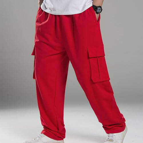 Mens Joggers with Pockets Casual Open Bottom Wide Leg Elastic Waist Sweatpants Thick Works Cargos Track Pants - 4