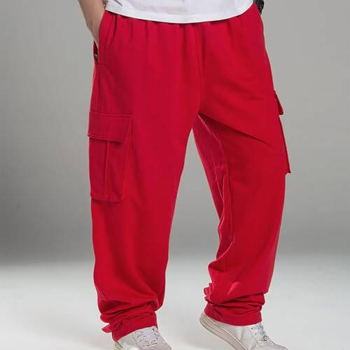 Mens Joggers with Pockets Casual Open Bottom Wide Leg Elastic Waist Sweatpants Thick Works Cargos Track Pants - 5