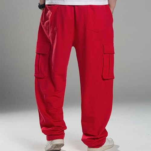 Mens Joggers with Pockets Casual Open Bottom Wide Leg Elastic Waist Sweatpants Thick Works Cargos Track Pants - 6