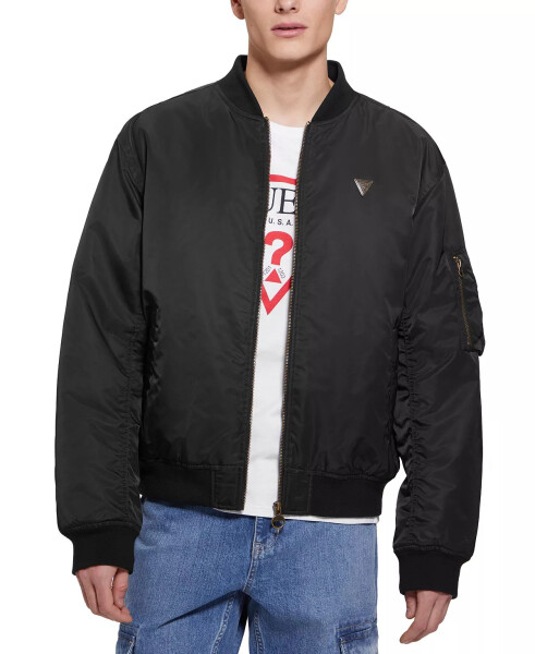 Men's John Bomber Jacket with Removable Hooded Inset Jet Black - 1