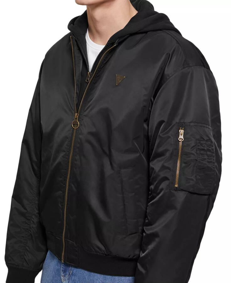 Men's John Bomber Jacket with Removable Hooded Inset Jet Black - 3