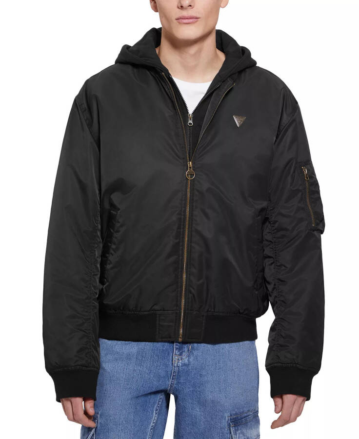 Men's John Bomber Jacket with Removable Hooded Inset Jet Black - 4