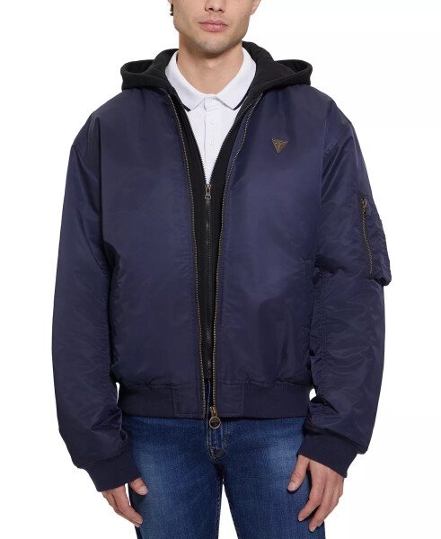 Men's John Bomber Jacket with Removable Hooded Inset Navy Sea Multi - 1