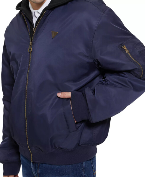 Men's John Bomber Jacket with Removable Hooded Inset Navy Sea Multi - 3