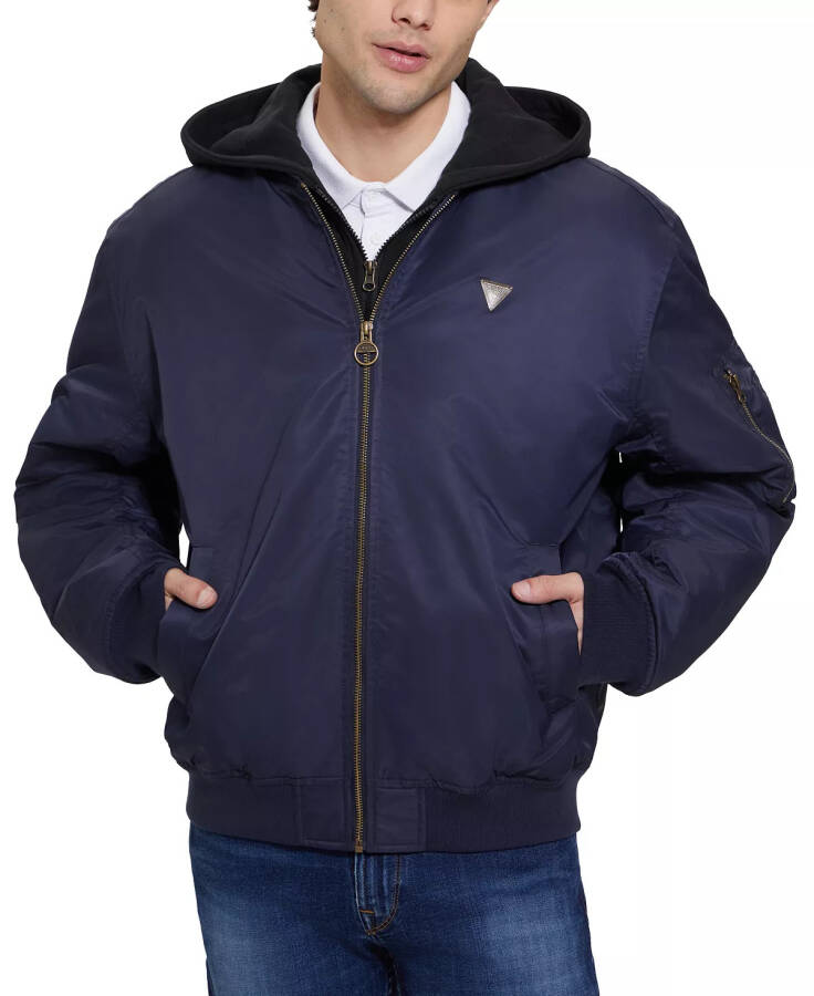 Men's John Bomber Jacket with Removable Hooded Inset Navy Sea Multi - 4