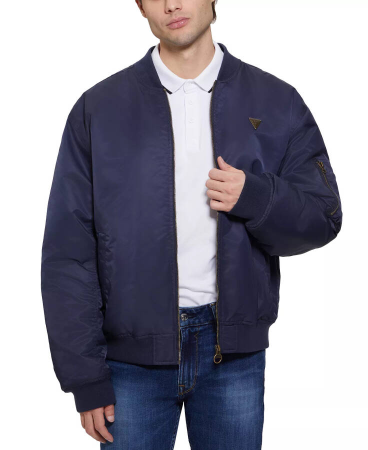 Men's John Bomber Jacket with Removable Hooded Inset Navy Sea Multi - 5