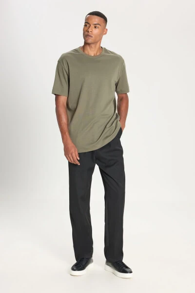 Men's Khaki 100% Cotton Modern Fit Regular Cut Crew Neck T-Shirt - ALTINYILDIZ CLASSICS (1)
