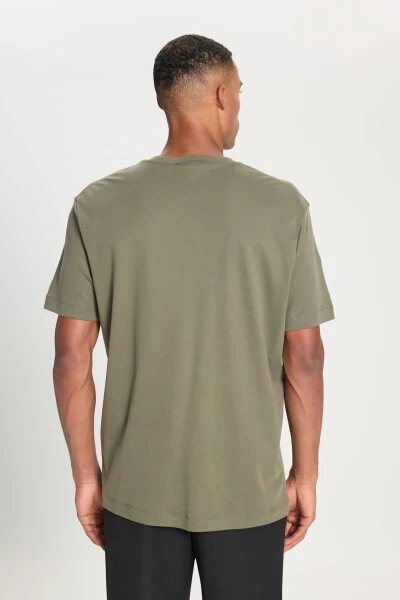 Men's Khaki 100% Cotton Modern Fit Regular Cut Crew Neck T-Shirt - 6