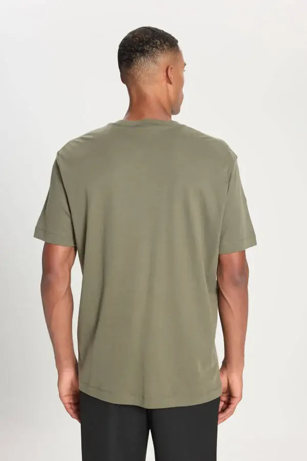 Men's Khaki 100% Cotton Modern Fit Regular Cut Crew Neck T-Shirt - 6
