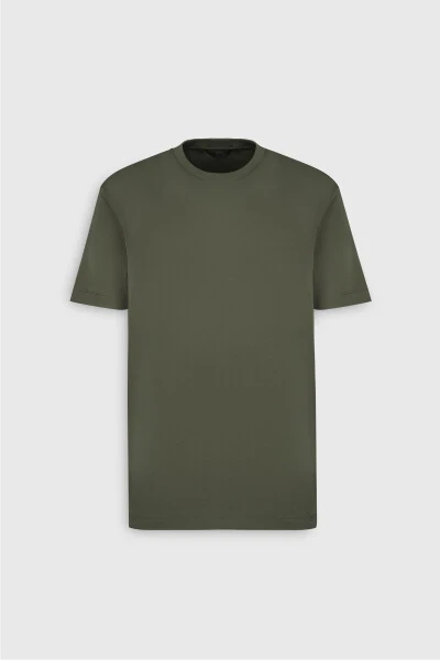 Men's Khaki 100% Cotton Modern Fit Regular Cut Crew Neck T-Shirt - 7
