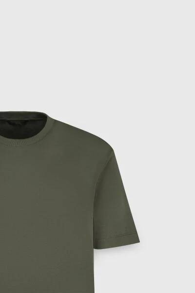 Men's Khaki 100% Cotton Modern Fit Regular Cut Crew Neck T-Shirt - 8