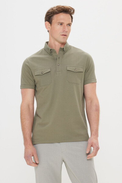 Men's Khaki 100% Cotton Slim Fit Polo Shirt 