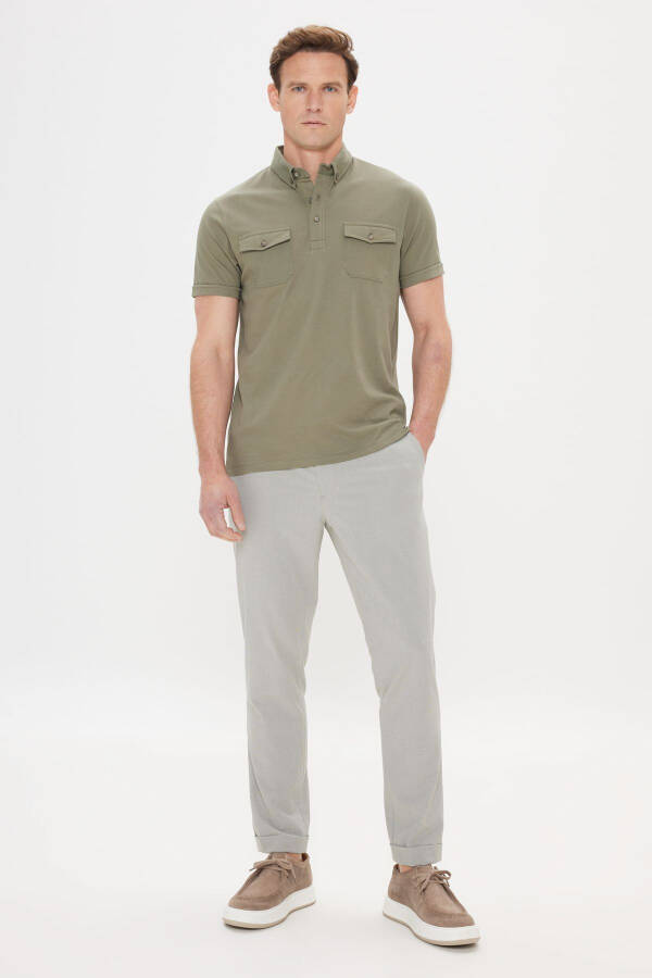 Men's Khaki 100% Cotton Slim Fit Polo Shirt - 2