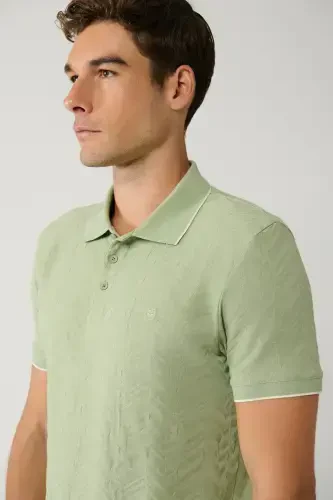 Men's Khaki 3 Button Polo Collar Jacquard T-shirt - AVVA (1)