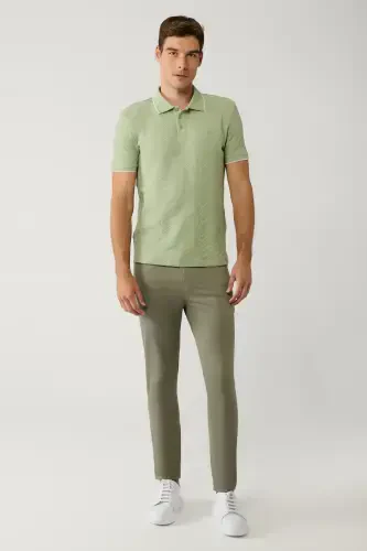 Men's Khaki 3 Button Polo Collar Jacquard T-shirt - 5