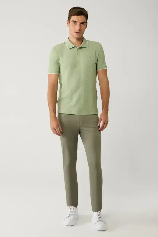 Men's Khaki 3 Button Polo Collar Jacquard T-shirt - 5