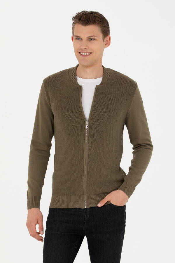 Men's Khaki Basic Knit Cardigan - 1