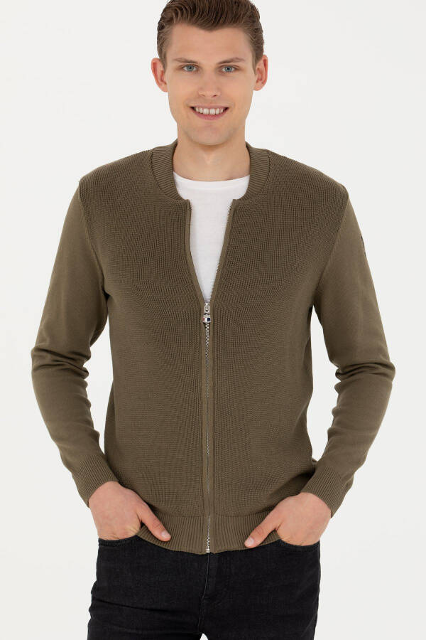 Men's Khaki Basic Knit Cardigan - 3