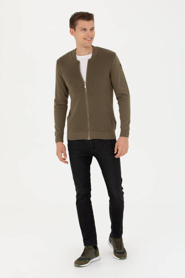 Men's Khaki Basic Knit Cardigan - 4