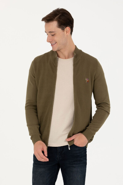 Men's Khaki Basic Knit Cardigan - 1