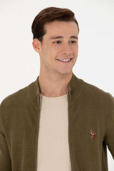 Men's Khaki Basic Knit Cardigan - 2