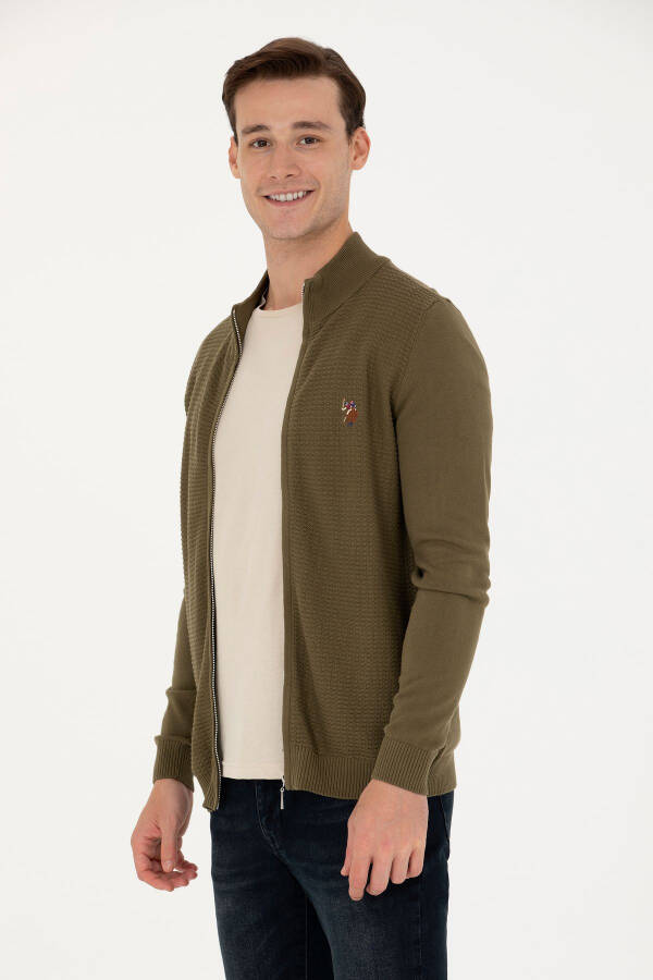 Men's Khaki Basic Knit Cardigan - 3