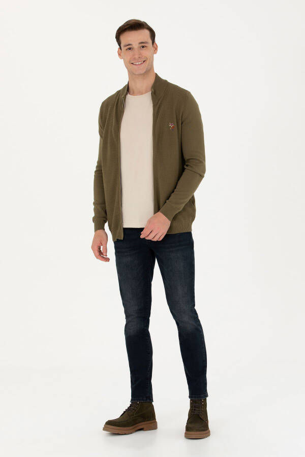 Men's Khaki Basic Knit Cardigan - 4