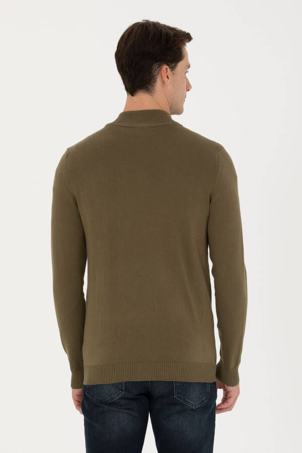 Men's Khaki Basic Knit Cardigan - 5