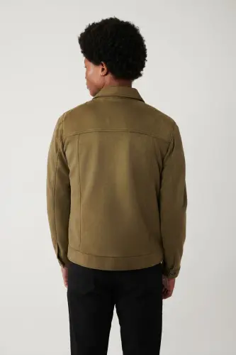 Men's Khaki Classic Collar Suede Look Pocketed Jacket A41Y6011-Khaki - 4
