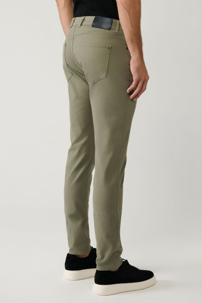 Men's Khaki Classic Waistband Armoured Blended 5 Pocket Perge Slim Fit Trousers A41Y3071 - 5