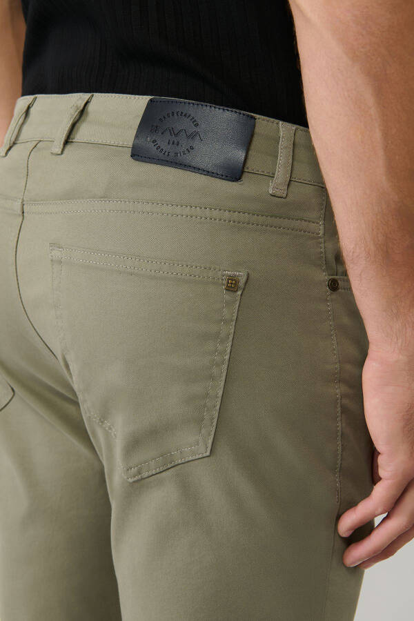 Men's Khaki Classic Waistband Armoured Blended 5 Pocket Perge Slim Fit Trousers A41Y3071 - 7