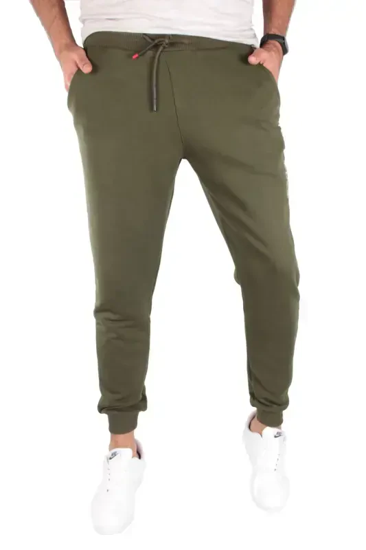 Men's Khaki Color Sweatpants-GREEN - 2
