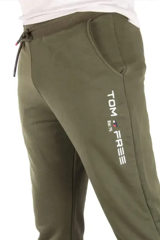 Men's Khaki Color Sweatpants-GREEN - 4