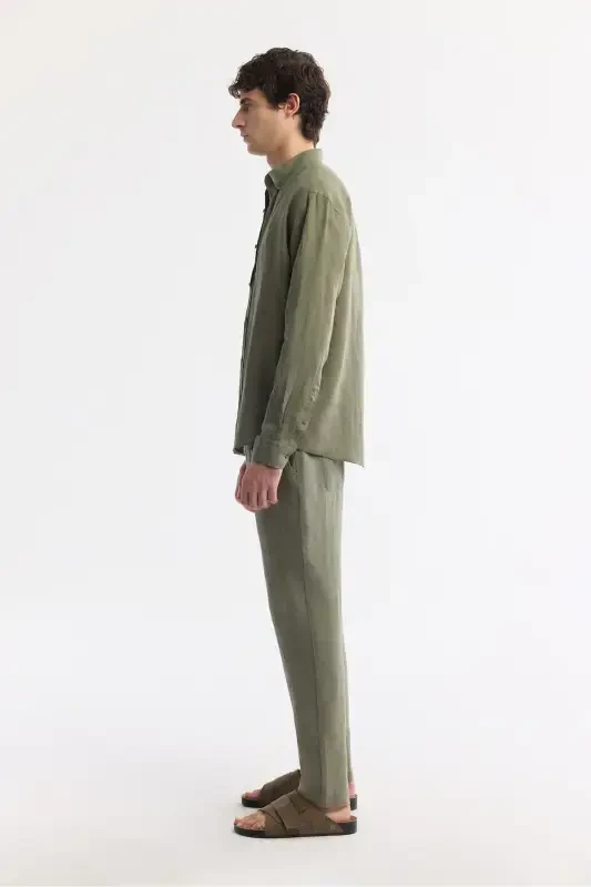 Men's Khaki Comfort Fit 100% Linen Button-Down Collar Shirt B002191-Khaki - 3