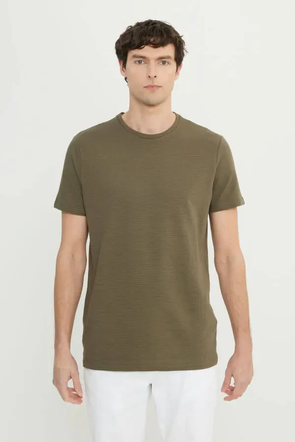 Men's Khaki Cotton Slim Fit Henley - 1