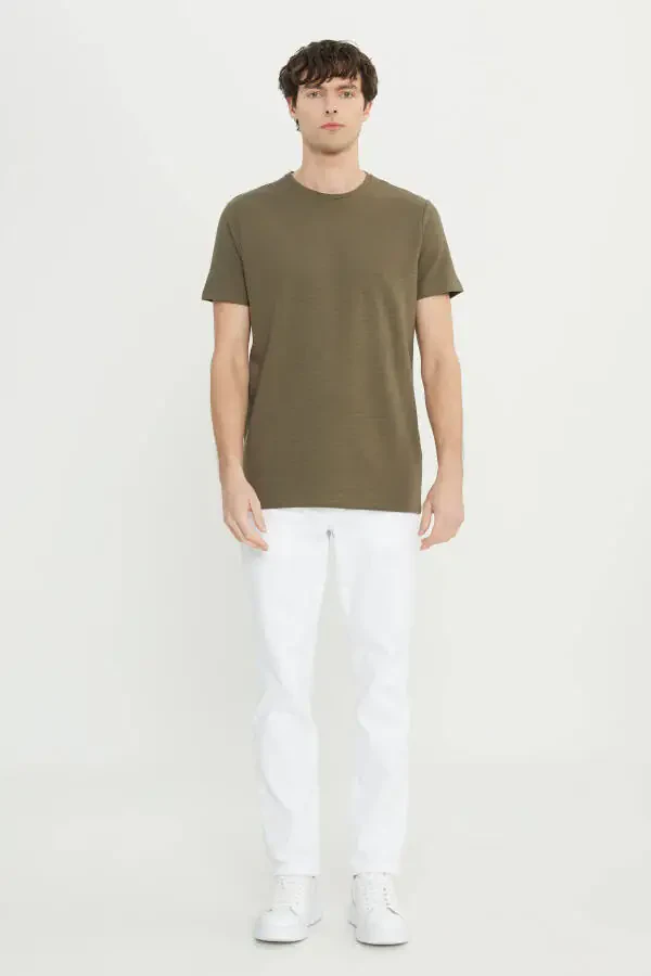 Men's Khaki Cotton Slim Fit Henley - 2