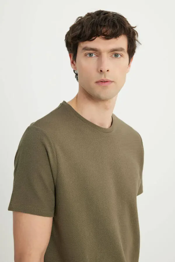 Men's Khaki Cotton Slim Fit Henley - 4