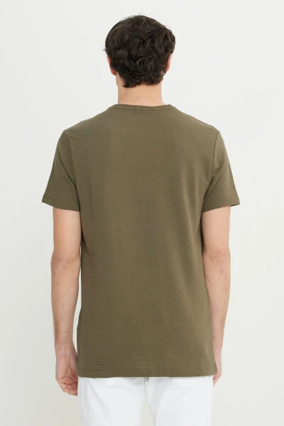 Men's Khaki Cotton Slim Fit Henley - 5