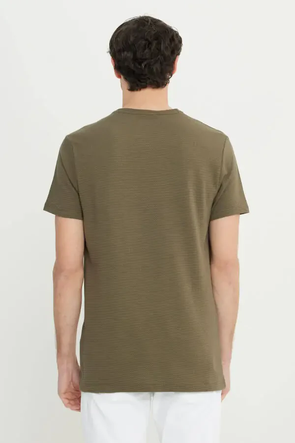 Men's Khaki Cotton Slim Fit Henley - 5