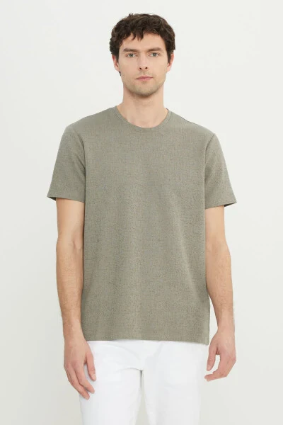 Men's Khaki Cotton Slim Fit Henley - 1