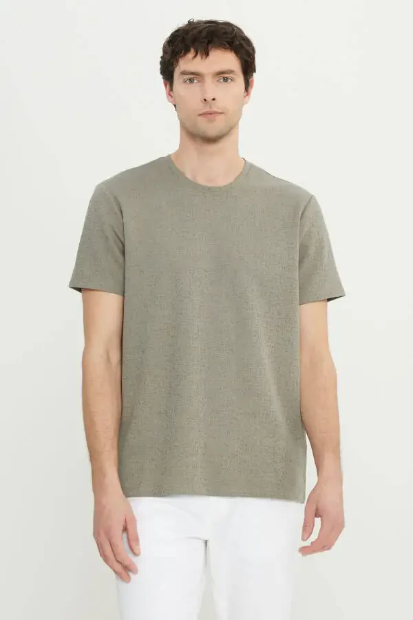 Men's Khaki Cotton Slim Fit Henley - 1