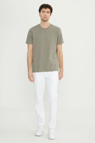 Men's Khaki Cotton Slim Fit Henley - 2