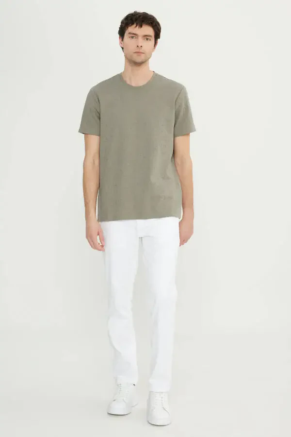 Men's Khaki Cotton Slim Fit Henley - 2