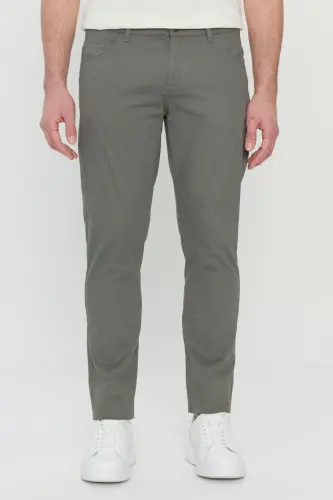 Men's Khaki Cotton Slim Fit Tapered 5-Pocket Stretch Casual Pants-Khaki - 1