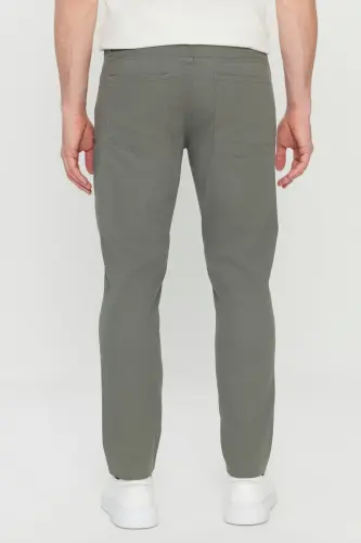 Men's Khaki Cotton Slim Fit Tapered 5-Pocket Stretch Casual Pants-Khaki - 5