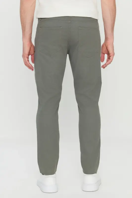 Men's Khaki Cotton Slim Fit Tapered 5-Pocket Stretch Casual Pants-Khaki - 5