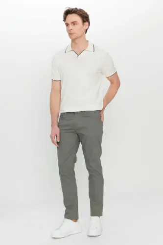 Men's Khaki Cotton Slim Fit Tapered 5-Pocket Stretch Casual Pants-Khaki - 3