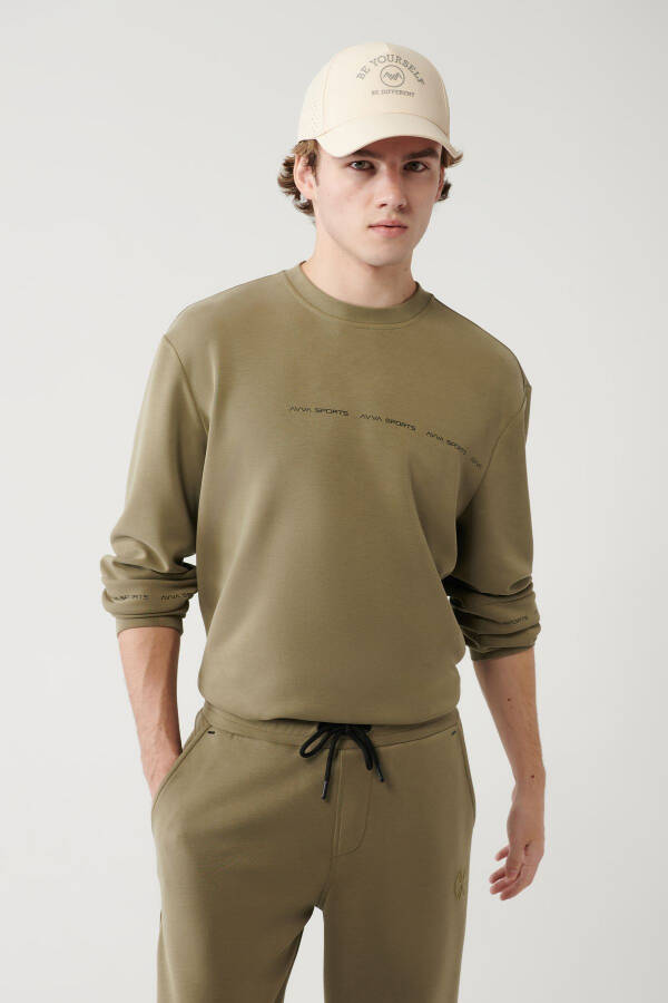 Men's Khaki Crewneck Printed Sweatshirt - 7