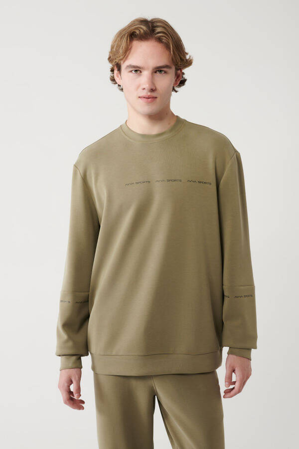 Men's Khaki Crewneck Printed Sweatshirt - 9