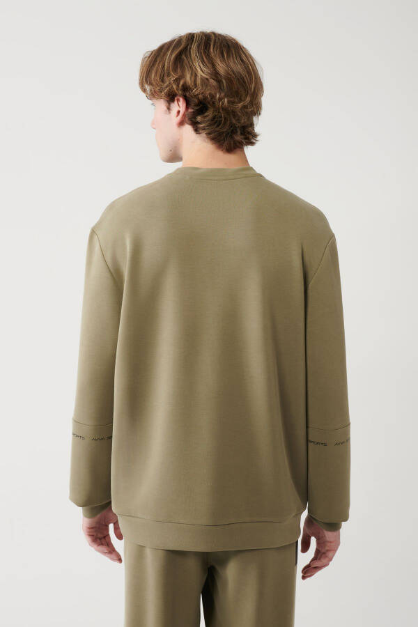 Men's Khaki Crewneck Printed Sweatshirt - 10